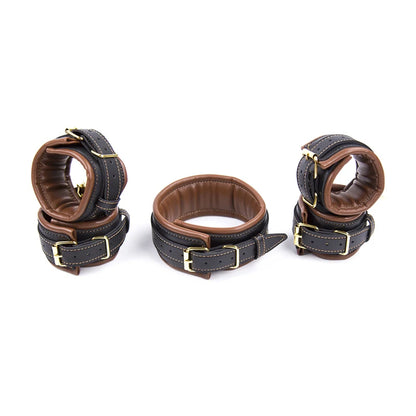 3-Piece Leather Collar, Wrist & Ankle Cuff Set