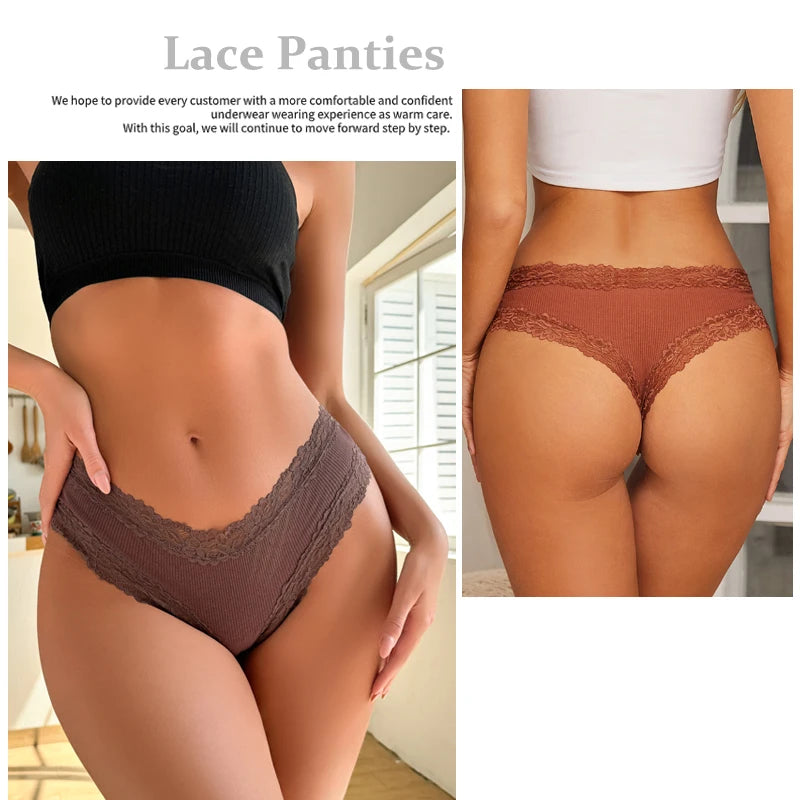 10PCS/Set Women Lace Cotton Panties Sexy Low-Waist Brazilian Panties Solid Color Female Soft Underwear Ladies Intimates Lingerie