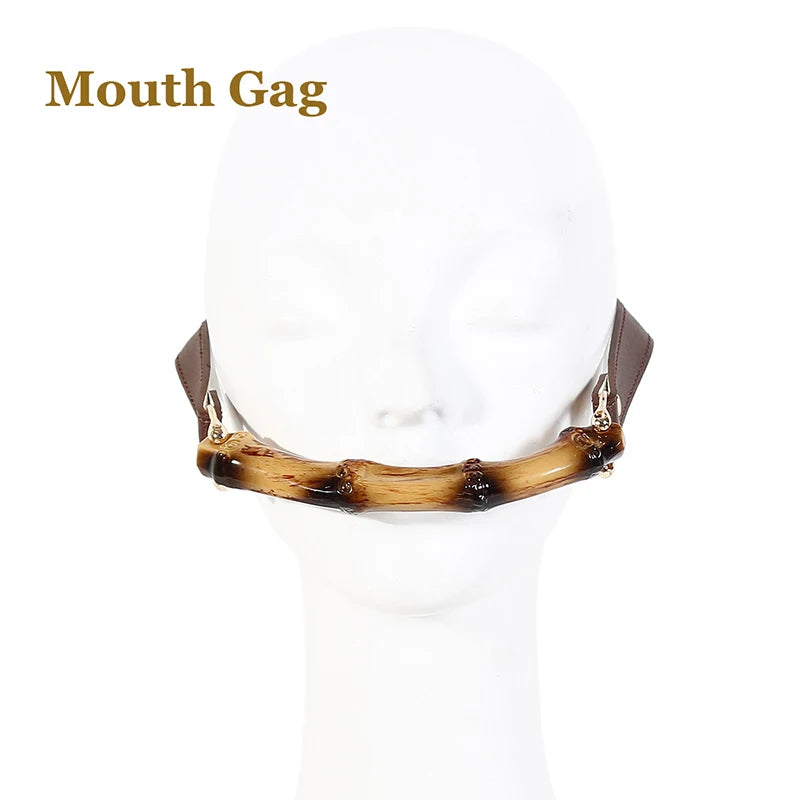 Bamboo Joint Bdsm Handcuffs Anklecuffs Open Mouth Gag Bdsm Collar PU Leather Slave Bondage Sex Toys for Woman Men SM Product