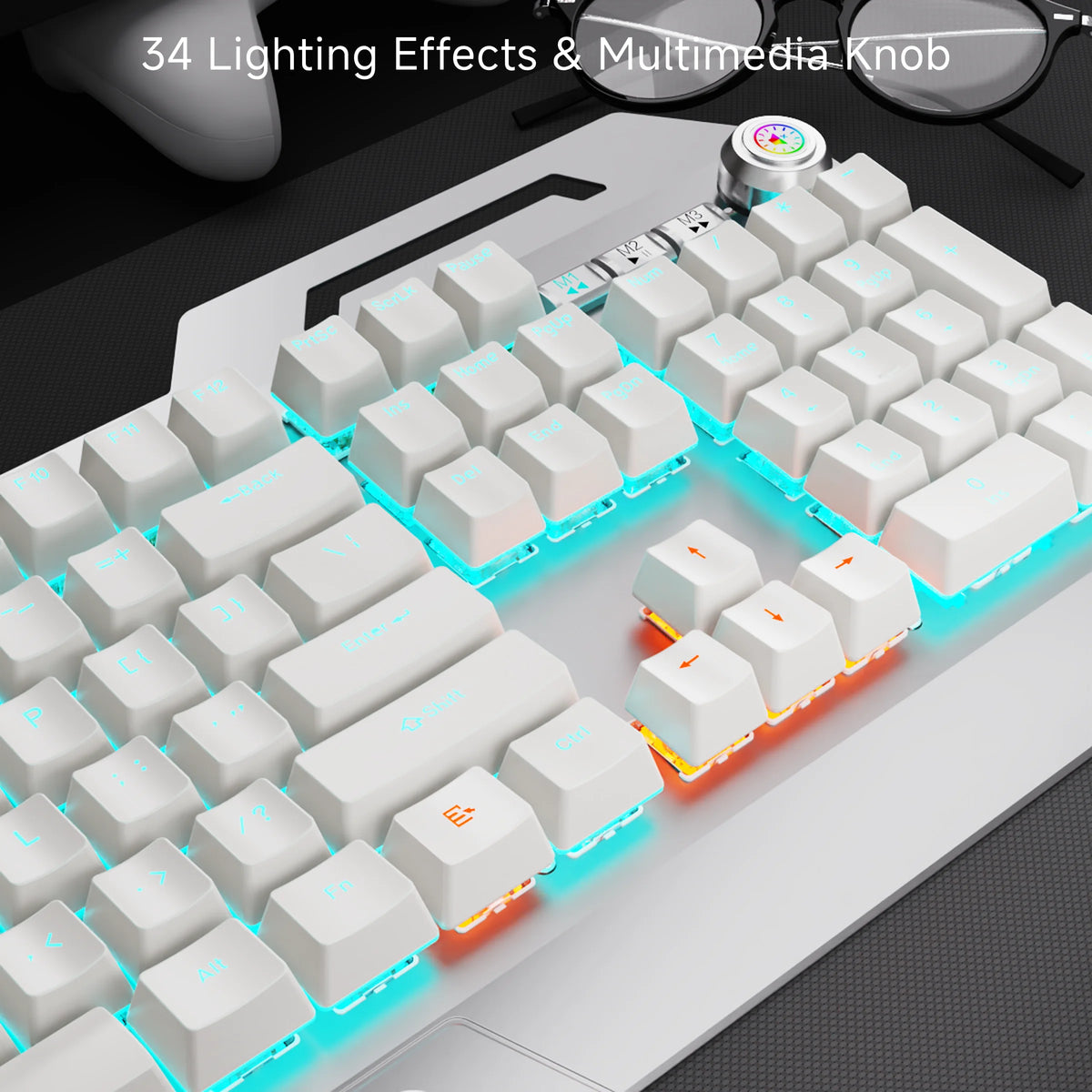 EWEADN Wired Mechanical Gaming Keyboard, Knob Blue Switch,104-Key,Ergonomic, Durable,Gaming/Typing, Laptops/PCs, Esports/Gaming