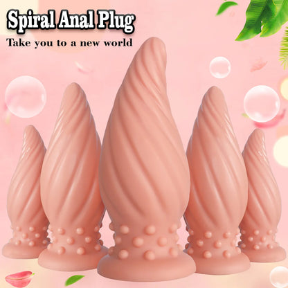 Spiral-Tip Silicone Anal Plug — Textured 5 Sizes S to XL