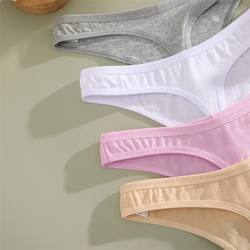 8PCS Women Cotton Thongs Sexy V Waist G-String Panties Seamless Soft Underwear for Women Solid Color Girls Intimates Lingerie