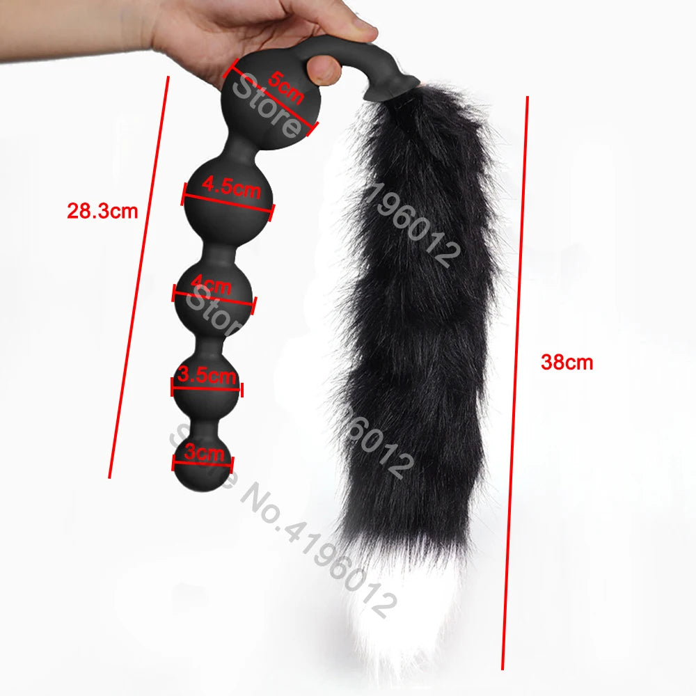 Huge 9 Ball Anal Plug Tail Sex Toys For Men Women Anal Dilator Soft Butt Plug with Tail Anal Beads Sex Party Erotic Toy Butplug