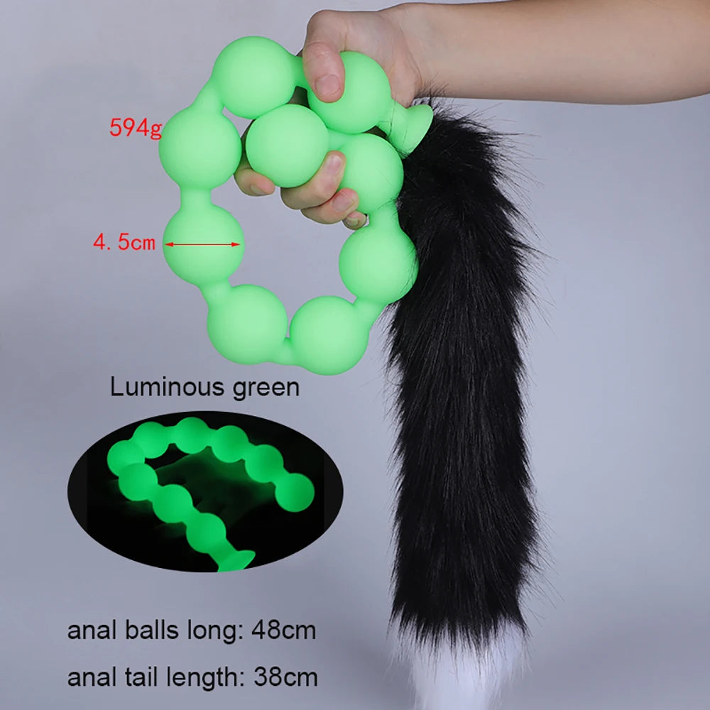 Huge 9 Ball Anal Plug Tail Sex Toys For Men Women Anal Dilator Soft Butt Plug with Tail Anal Beads Sex Party Erotic Toy Butplug