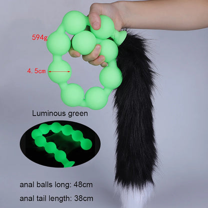 Huge 9 Ball Anal Plug Tail Sex Toys For Men Women Anal Dilator Soft Butt Plug with Tail Anal Beads Sex Party Erotic Toy Butplug