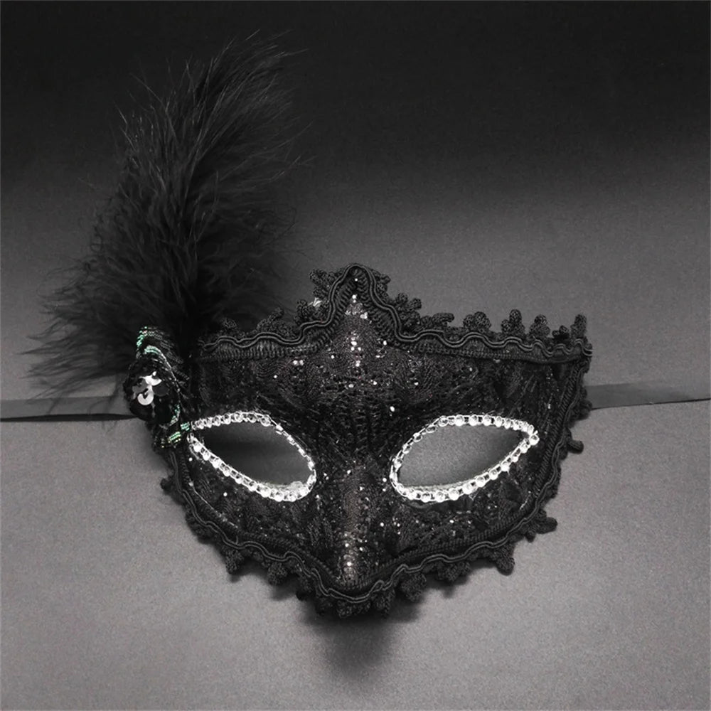 Luxury Lace & Feather Masquerade Mask