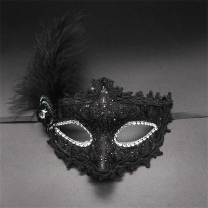 Luxury Lace & Feather Masquerade Mask