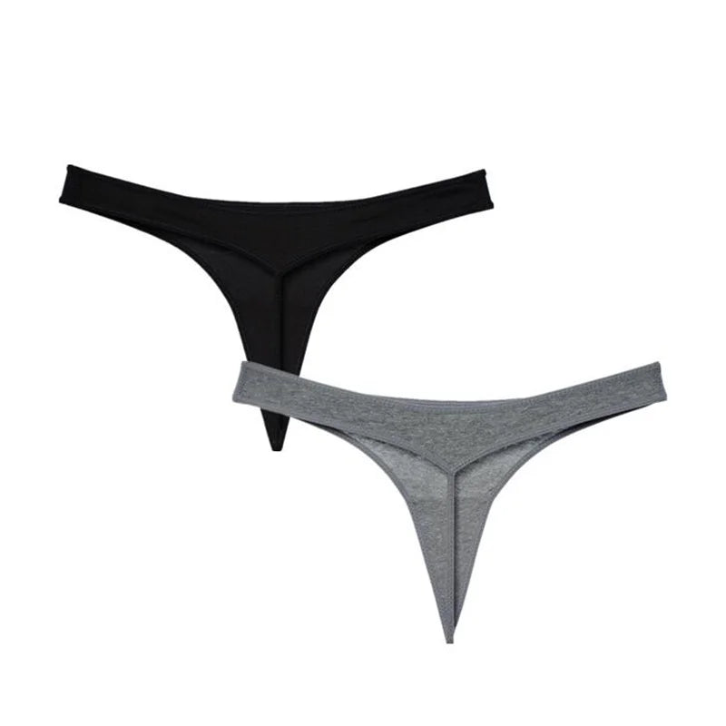 2 Pcs T-back Cotton Thong Underwear for Women Sports Ladies Seamless Panties Low Rise Solid Sexy Tanga
