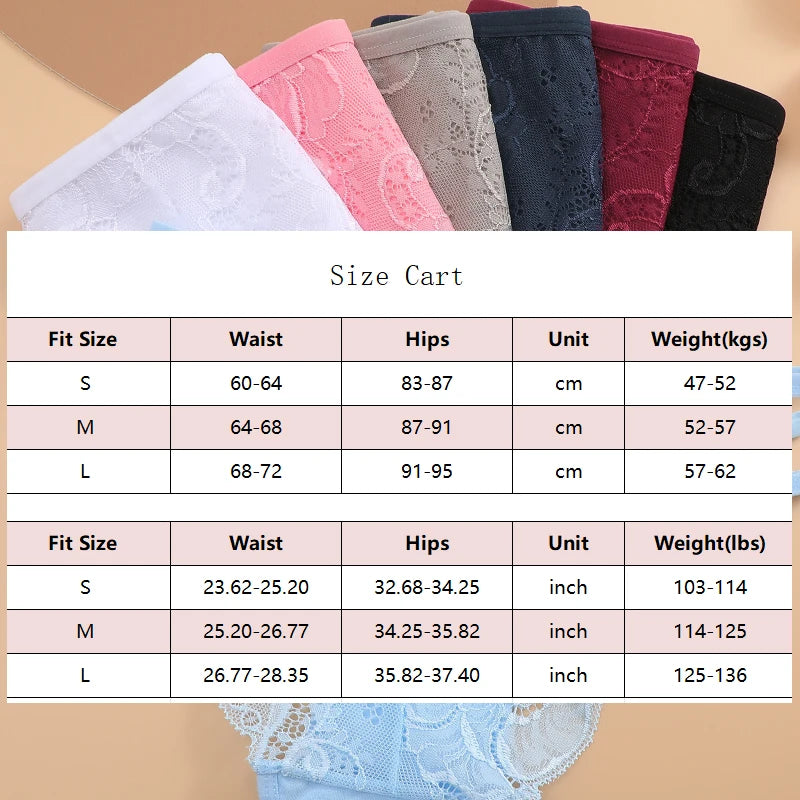 7PCS/Set Women Floral Lace Panties Sexy Low-Waist Briefs Female Hollow Out Breathable Underwear Cotton Soft Lingerie Solid Color