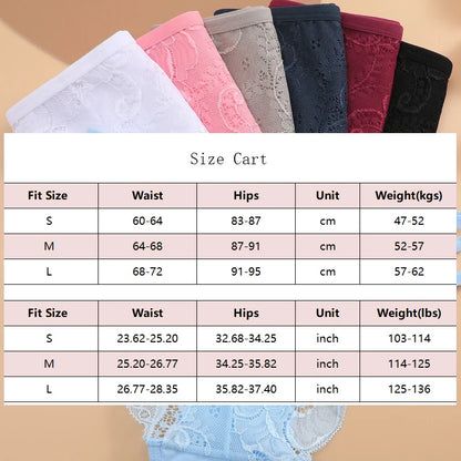 7PCS/Set Women Floral Lace Panties Sexy Low-Waist Briefs Female Hollow Out Breathable Underwear Cotton Soft Lingerie Solid Color