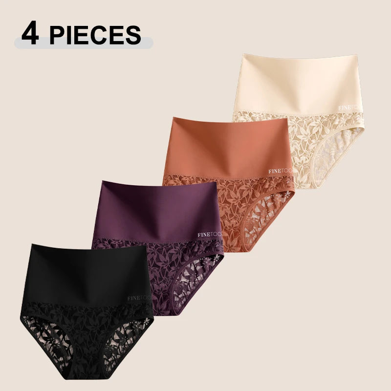 4Pcs/Set Women's Seamless Panties Sexy Solid Color Lace Floral Legging Plus Size High Waist Shapewear Female Soft Cozy Lingerie