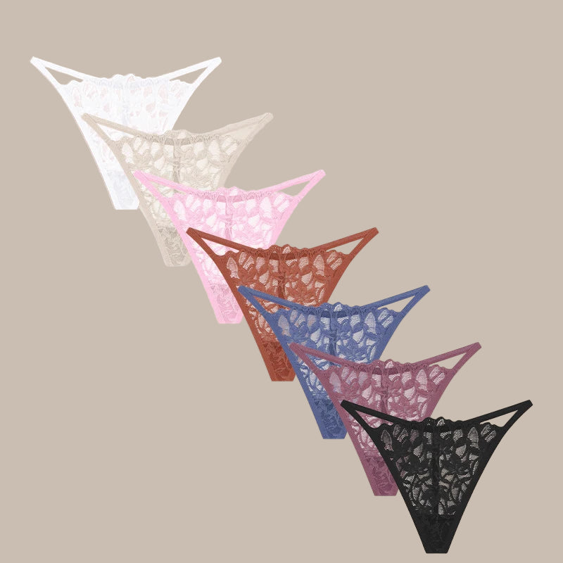7Pcs/Set Women's Lace Panties Sexy Hollow Out Floral Thongs Solid Color Low Rise Thongs Fashion Cozy Breathable G-String S-XL