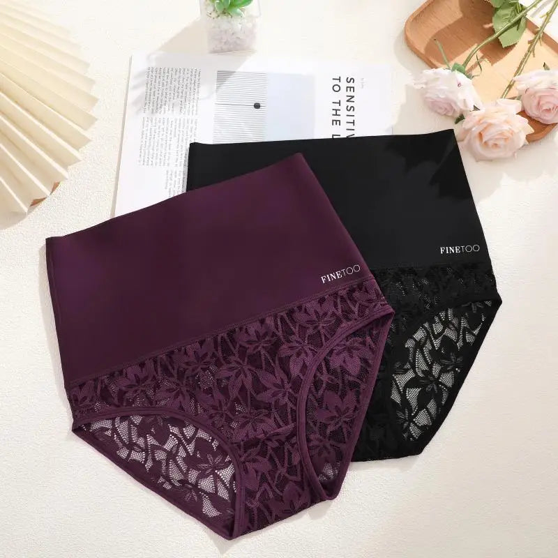 4Pcs/Set Women's Seamless Panties Sexy Solid Color Lace Floral Legging Plus Size High Waist Shapewear Female Soft Cozy Lingerie