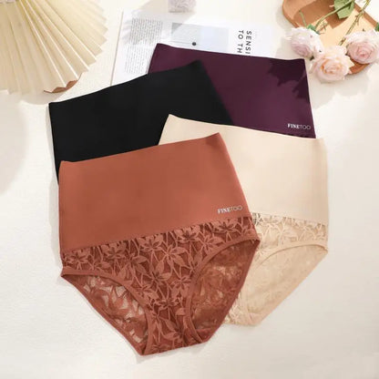 4Pcs/Set Women's Seamless Panties Sexy Solid Color Lace Floral Legging Plus Size High Waist Shapewear Female Soft Cozy Lingerie