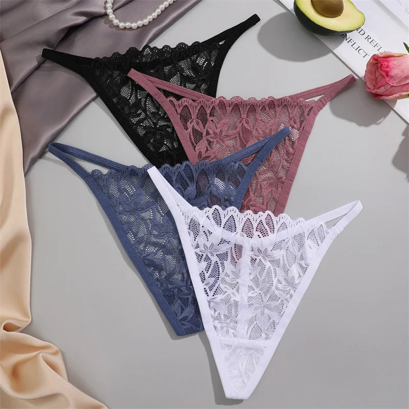7Pcs/Set Women's Lace Panties Sexy Hollow Out Floral Thongs Solid Color Low Rise Thongs Fashion Cozy Breathable G-String S-XL