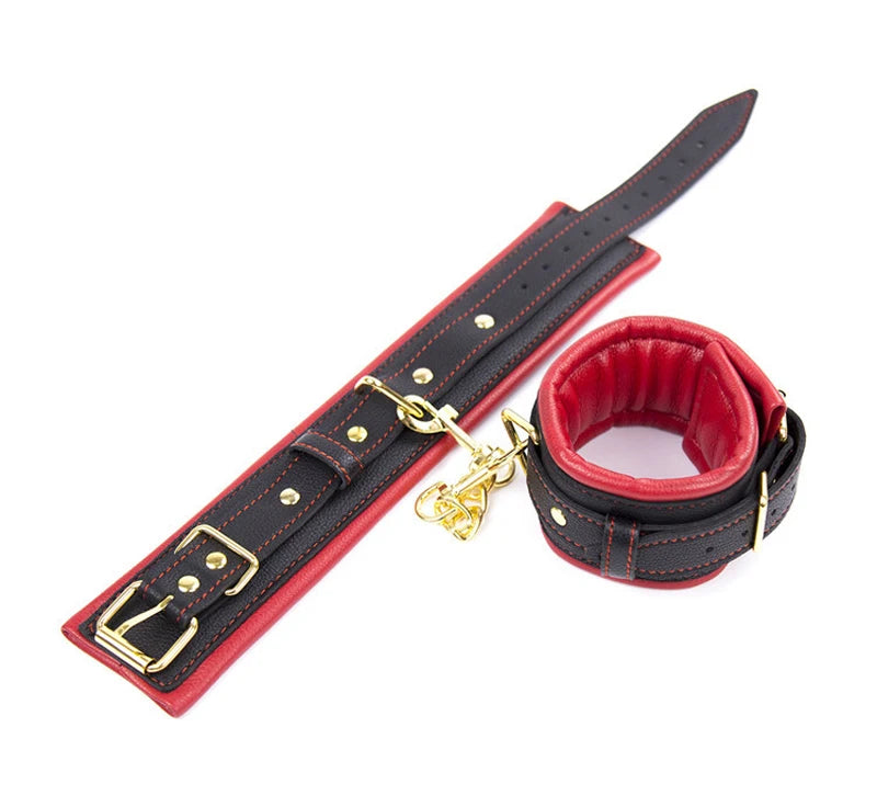 3-Piece Leather Collar, Wrist & Ankle Cuff Set