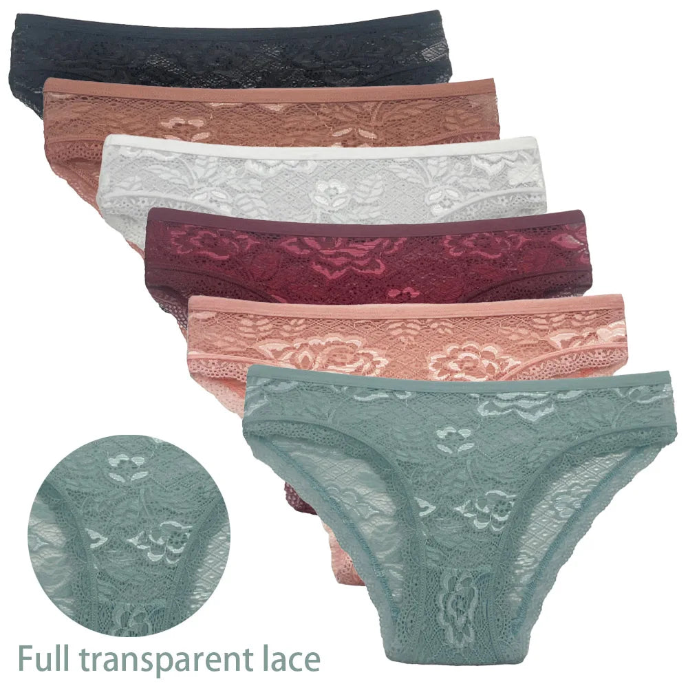 5 PCS/Set Mesh Briefs Big Size M-XL Lace Hollow Out Panties Sexy Transparent Underwear Low Rise Panties Girls Intimates Lingerie