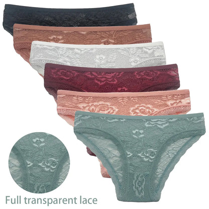 5 PCS/Set Mesh Briefs Big Size M-XL Lace Hollow Out Panties Sexy Transparent Underwear Low Rise Panties Girls Intimates Lingerie