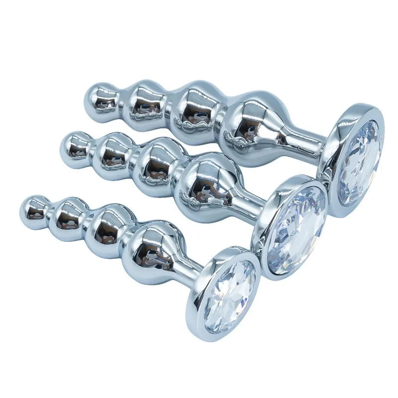 Premium Metal Anal Beads Pink Crysta