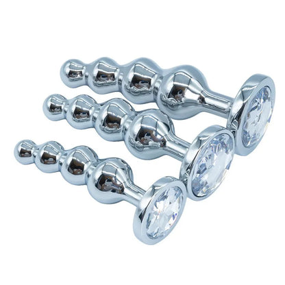 Premium Metal Anal Beads Pink Crysta