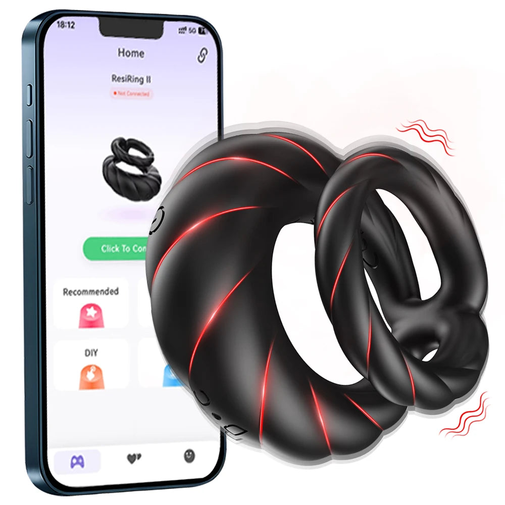 App Control Double Penis Ring Vibrator 10 Vibrations Cock Ring Penis Enhancer G spot Vibrator Mens Vibrator for Longer Erections