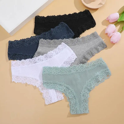 10PCS/Set Women Lace Cotton Panties Sexy Low-Waist Brazilian Panties Solid Color Female Soft Underwear Ladies Intimates Lingerie
