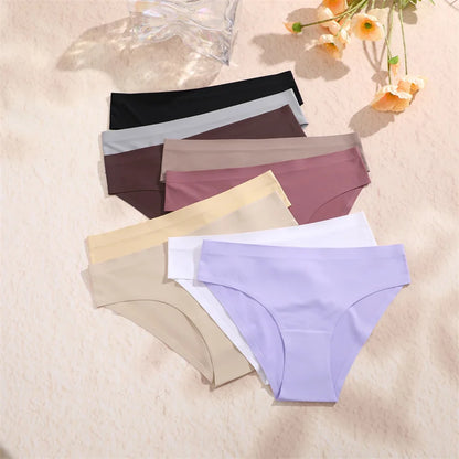 6Pcs/Set Sexy Traceless Panties For Women Seamless Low Waist Breathable Briefs High Elastic Solid Color Lingerie Cozy Underpants
