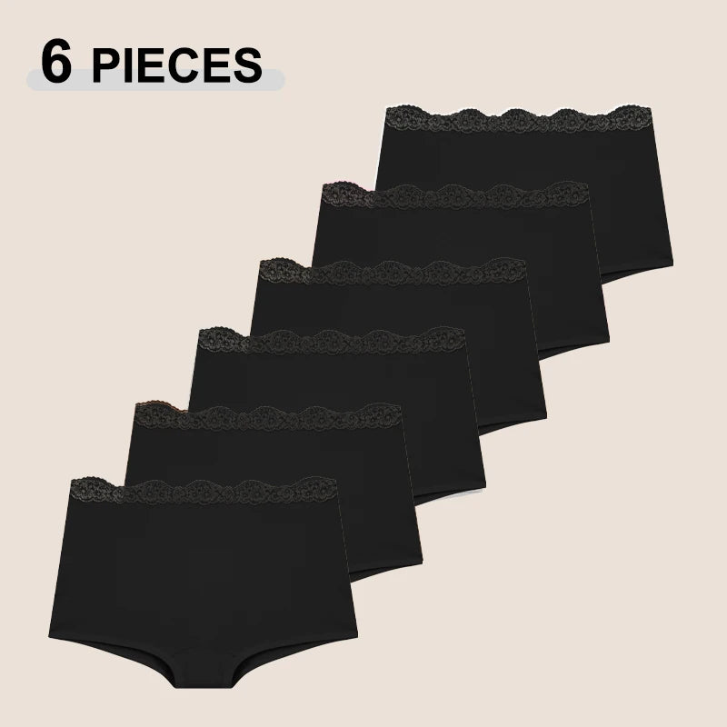 6Pcs/Set Women's Panties Sexy Lace Cotton Boyshorts Seamless Solid Color Comfortable Breathable Underwear Female Sports Boxers