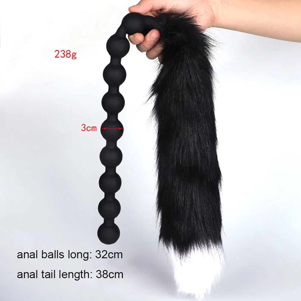 Huge 9 Ball Anal Plug Tail Sex Toys For Men Women Anal Dilator Soft Butt Plug with Tail Anal Beads Sex Party Erotic Toy Butplug