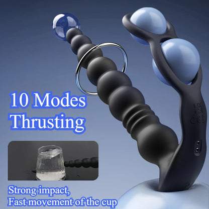 Thrusting Anal Beads Vibrator for Male Prostate Massager Penetrate Anal Sex Toy Butt Plug Masturbator for Gay Men Penis Ring