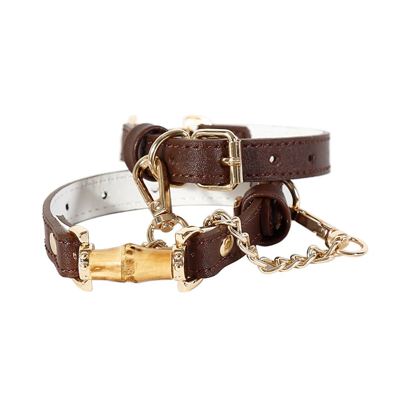 Bamboo Joint Bdsm Handcuffs Anklecuffs Open Mouth Gag Bdsm Collar PU Leather Slave Bondage Sex Toys for Woman Men SM Product