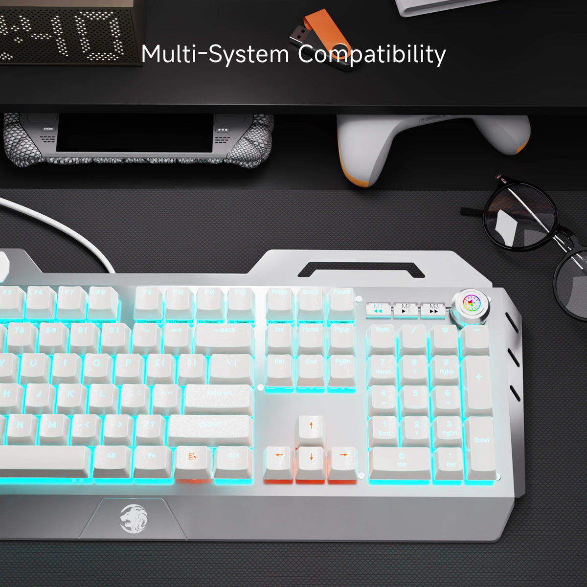 EWEADN Wired Mechanical Gaming Keyboard, Knob Blue Switch,104-Key,Ergonomic, Durable,Gaming/Typing, Laptops/PCs, Esports/Gaming