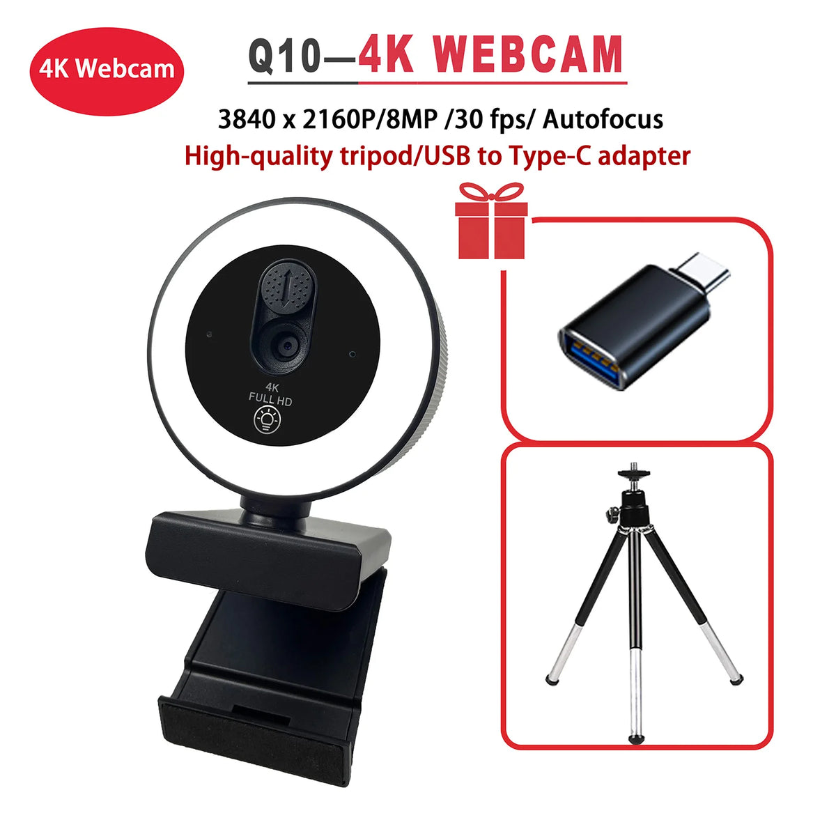 4K Streaming Ring Light Webcam
