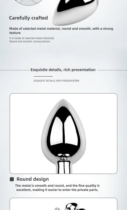 Anal Plug Heart 5 Sizes Stainless Steel Crystal Anal Plug Removable Butt Plug Stimulator Anal Sex Toys Prostate Massager Dildos