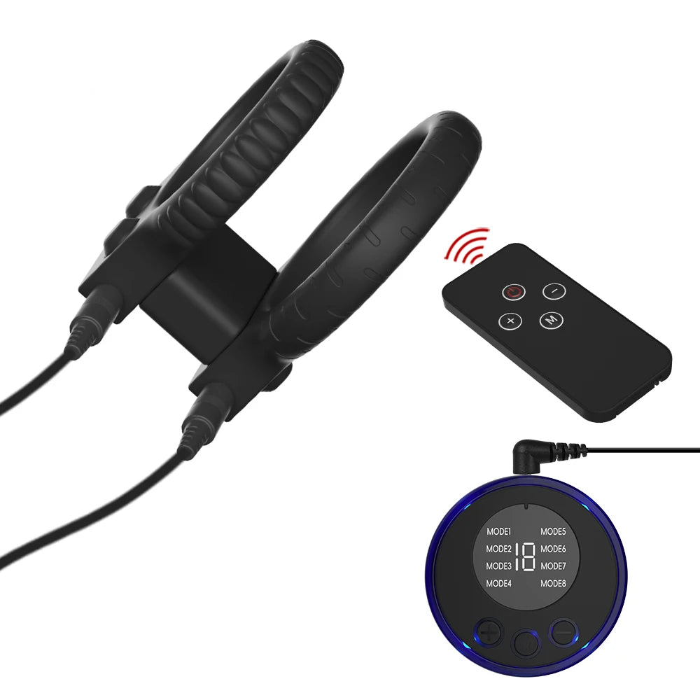 Electric Shock Male Penis Lock Cock Ring Erection Delay Ejaculation Electro Shock Penis Ring Reusable Ball Stretcher Sex Toys