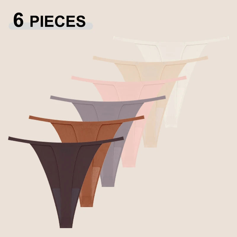 6Pcs/Set Women's Panties Sexy Solid Color High Elastic Thongs Low-Waist Comfortable Underwear Trendy Female Breathable G-string