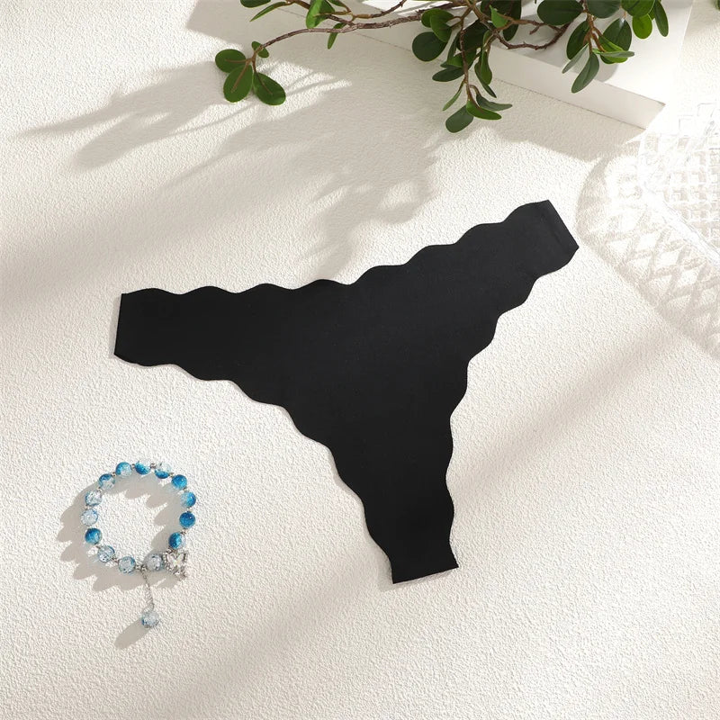 New 8Pcs/Set Women's Traceless Panties Soft Comfortable Thongs Sexy Solid Color Wavy Edge G-Strings Female Breathable Underpants