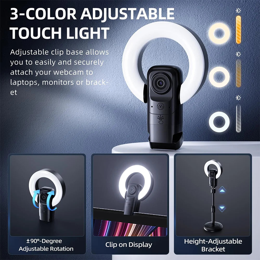 AI Autofocus 4K Webcam With Light