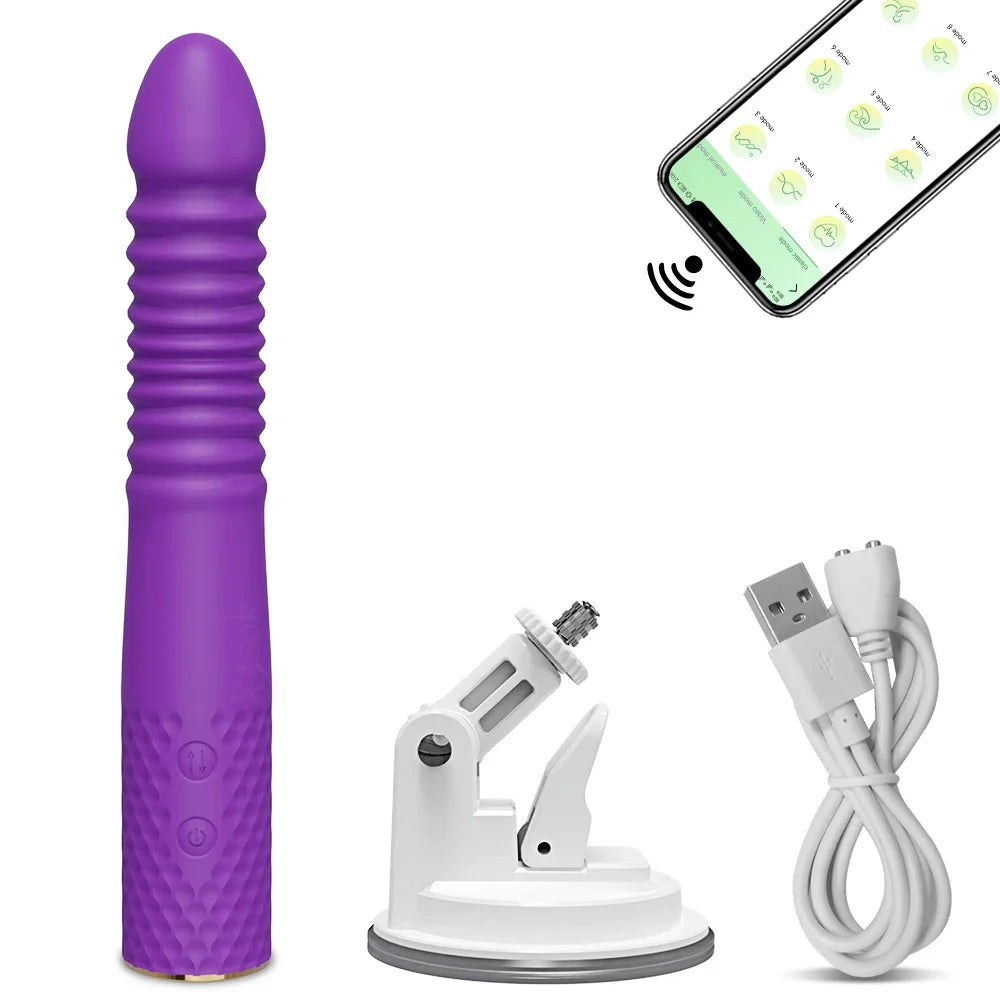 Thrusting Dildo Vibrator with Bracket Stand