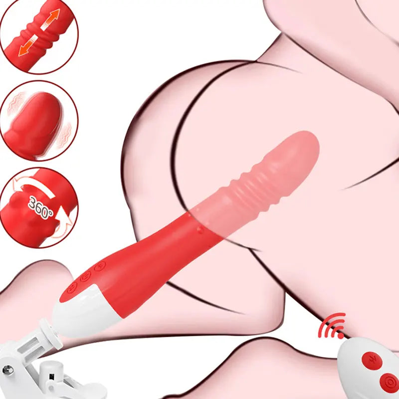 Thrusting Dildo Vibrator with Bracket Stand