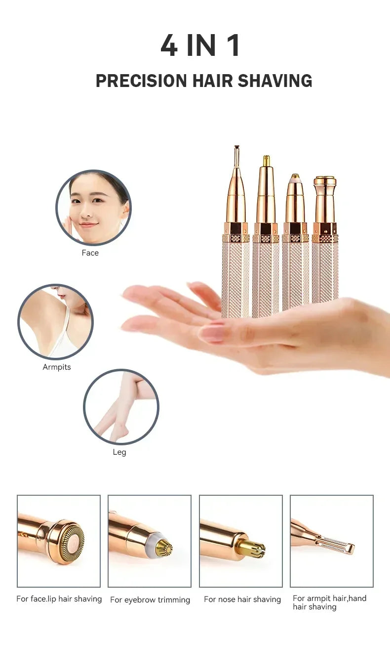 4 In 1 Electric Eyebrow Trimmer USB Mini Body Eye Facial Hair Removal Portable Women Painless Razor Body Hair Removal Epilator