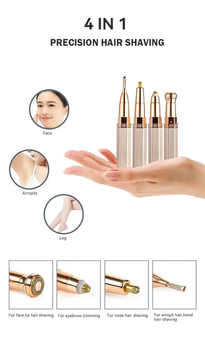 4 In 1 Electric Eyebrow Trimmer USB Mini Body Eye Facial Hair Removal Portable Women Painless Razor Body Hair Removal Epilator