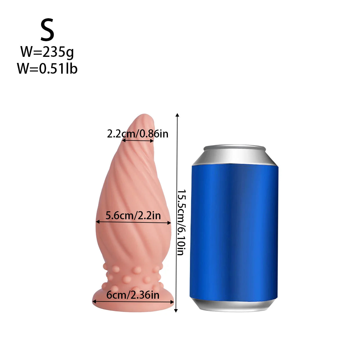 Spiral-Tip Silicone Anal Plug — Textured 5 Sizes S to XL