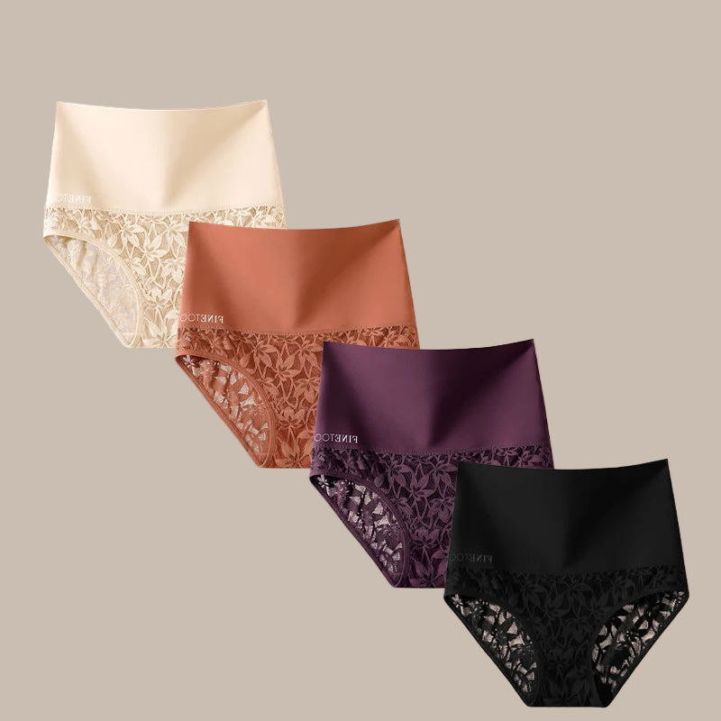 4Pcs/Set Women's Seamless Panties Sexy Solid Color Lace Floral Legging Plus Size High Waist Shapewear Female Soft Cozy Lingerie