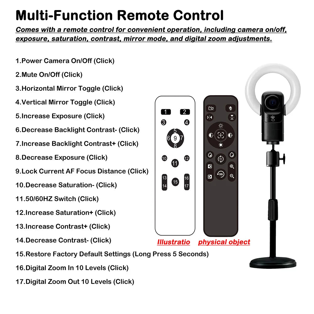 AI Autofocus 4K Webcam With Light