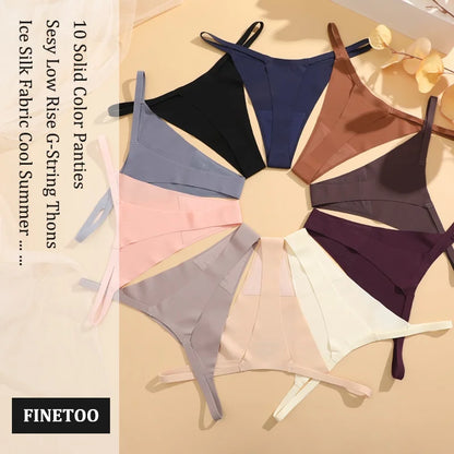 6Pcs/Set Women's Panties Sexy Solid Color High Elastic Thongs Low-Waist Comfortable Underwear Trendy Female Breathable G-string