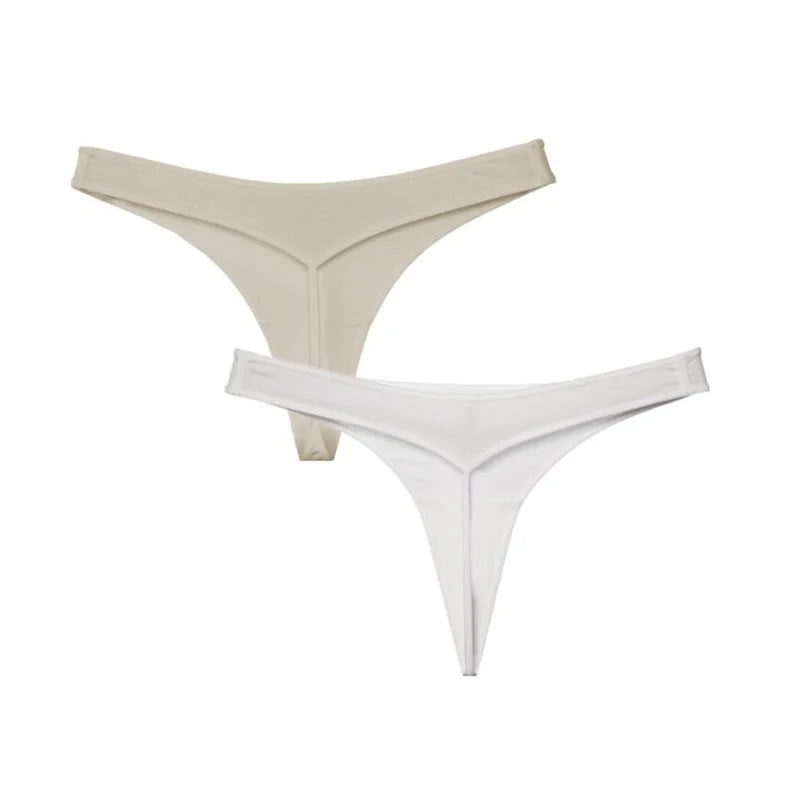 2 Pcs T-back Cotton Thong Underwear for Women Sports Ladies Seamless Panties Low Rise Solid Sexy Tanga