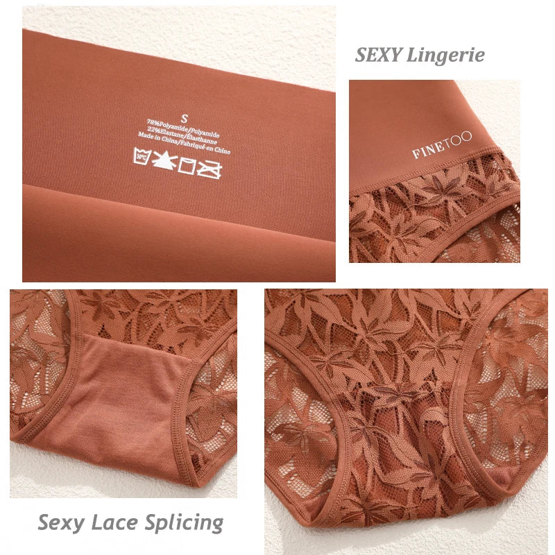 4Pcs/Set Women's Seamless Panties Sexy Solid Color Lace Floral Legging Plus Size High Waist Shapewear Female Soft Cozy Lingerie
