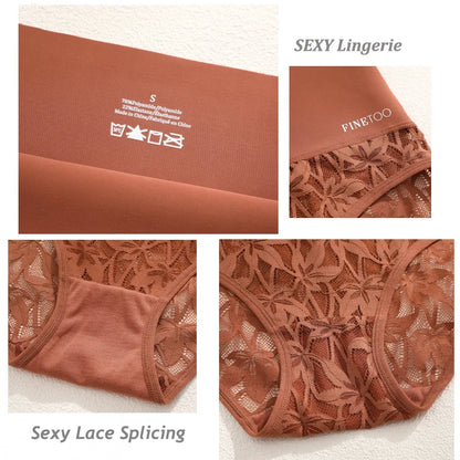 4Pcs/Set Women's Seamless Panties Sexy Solid Color Lace Floral Legging Plus Size High Waist Shapewear Female Soft Cozy Lingerie