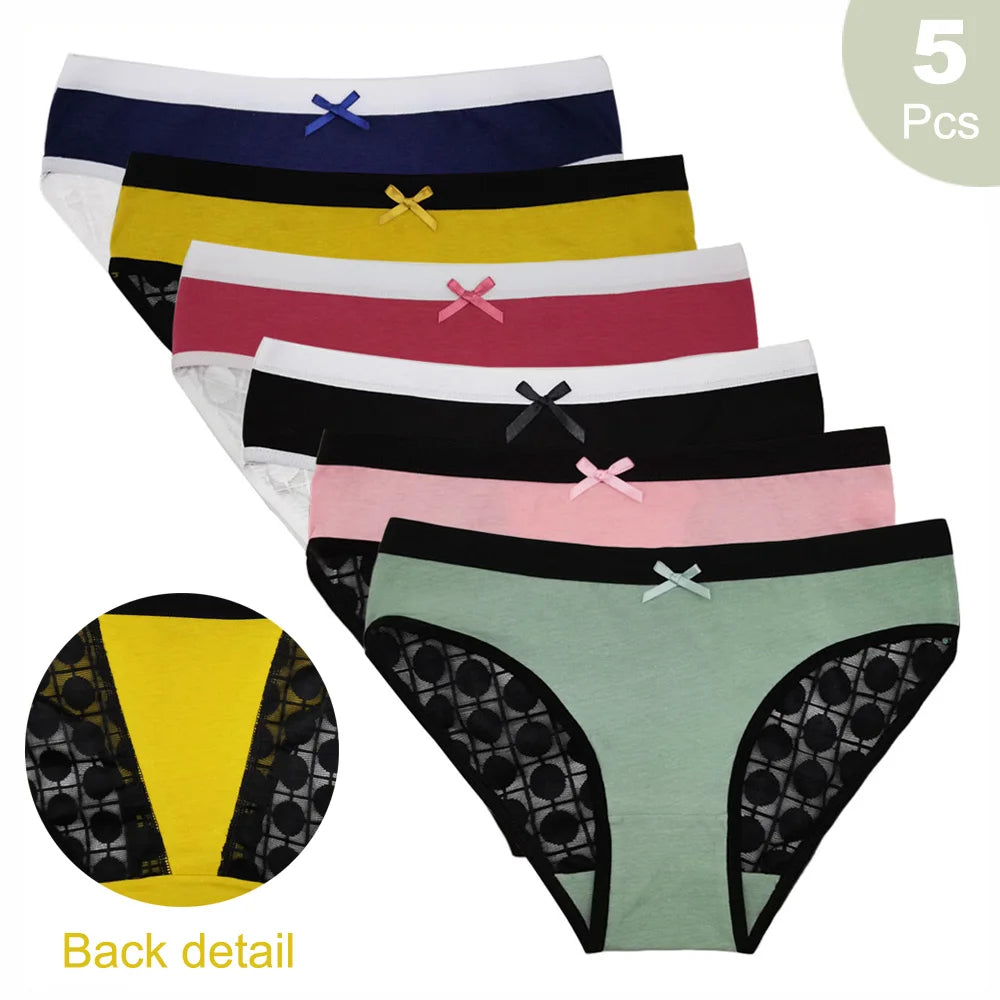 5 PCS/SET Women Panties Lace Underwear M-XL Sexy Low-rise Underpants Girls Bow Briefs Women Lingerie Ladies Panty